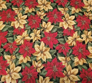 26" Christmas Poinsettia Print VIP Tan Red Floral on Black - Picture 1 of 3