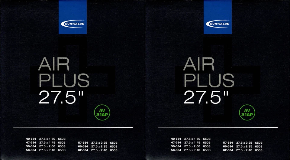 2x Schwalbe Air Plus 27.5 Schlauch AV21AP Schrader Ventil Fahrrad Bicycle Tube