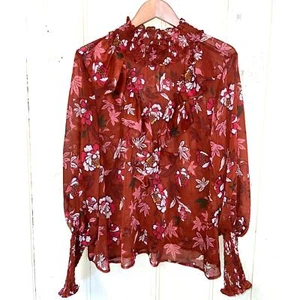 Eloquii Blouse Top Womens 2X 20W Mock Neck Blouse Chiffon Ruffle Fall Floral New - Picture 1 of 12