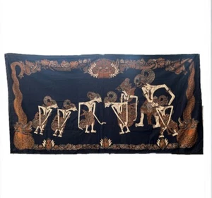 Vintage Javanese Batik Textile with Wayang Design Shadow Puppet 80“ x 41” - Picture 1 of 10