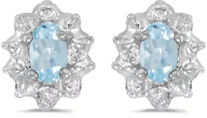 14k White Gold Oval Aquamarine And Diamond Earrings (CM-E911XW-03) - Picture 1 of 1
