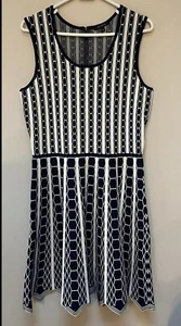 PINK TARTAN Blue & White Hexagon Fit & Flare Knit Dress XS - Picture 1 of 13