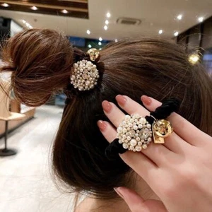 Cravatte capelli di perla imitation - Portacoda di cavallo elastici accessori capelli donna 1 pz - Foto 1 di 14