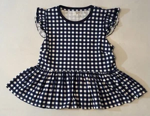 Camiseta Kate Spade para mujer talla XL azul blanco guinga peplum manga gorra con volantes nueva sin etiquetas - Imagen 1 de 21