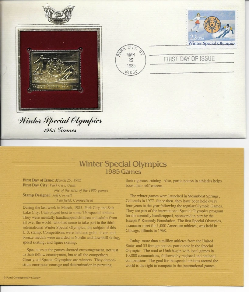 Winter Special Olympics-1985 Games--1st day issue-Golden Replica - Image 1 of 1