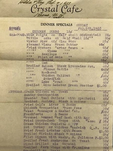 Menu Vintage Keene New Hampshire Crystal Cafe 1933 - Foto 1 di 3