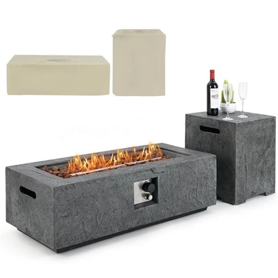 42.5" Magnesium Oxide Propane Gas Fire Pit w/ Hideaway Tank Holder Lava Rocks - Image 1 of 4