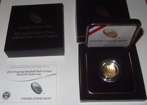 2014 Baseball  1/4 Oz (quarter ounce gold) commemorative proof coin w/OGP & COA - Picture 1 of 5