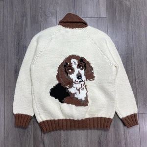 Vintage Cowichan Cardigan Wool Coats Clark Zipper Sweater Hound Dog Adult Sz S - Picture 1 of 17