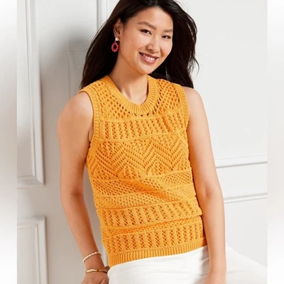 NWT Talbots Orange Open Stitch Crochet Tank Women's Size XL Boho Preppy Coastal - Image 1 of 4