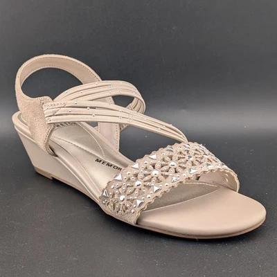 NWB Women's Sz 7M IMPO Gatrina Embellished Stretch Wedge Sandals, Praline - Image 1 of 4
