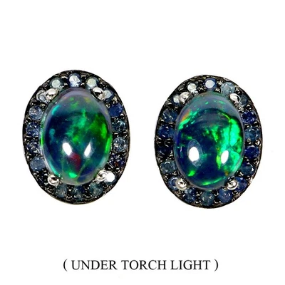 Black Friday 925 Sterling Silver Earrings Oval Black Opal 7x5mm Sapphire Jewelry - Image 1 of 4