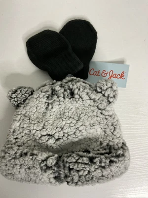 Juego de sombrero y manopla de piel de oveja sintética Cat & Jack Baby - Gris - Talla recién nacido Foto 1 de 4