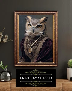 Victorian Lady Owl Portrait Elegant Bird Art Vintage Anthropomorphic Print - Picture 1 of 5