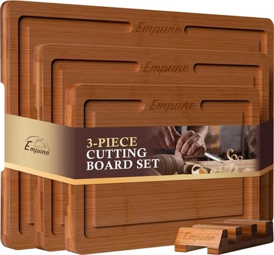 Empune Bamboo Cutting Board Set, Wood Cutting Boards for Kitchen with Holder Woo - Image 1 of 4