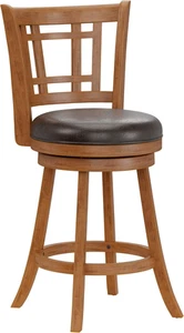 Fairfox Swivel Stool with Rectangular Lattice Back, Counter Height, Oak - Picture 1 of 12