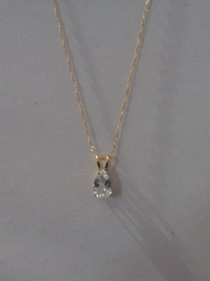 Colar pingente de ouro amarelo 10K natural corte pera 1,10 ct água-marinha - 18" - Imagem 1 de 4