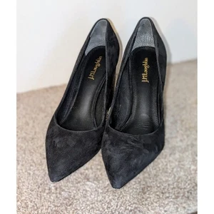 J.McLaughlin Black Suede Pointed Toe Brown Block Heel Pumps Size 8.5 - Picture 1 of 7