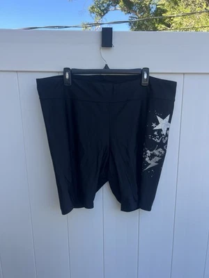 Torrid Bike Shorts Size 3X Black Silver Stars Skull Print Nylon - Image 1 of 4