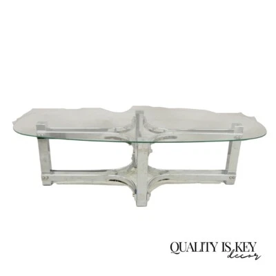 Vintage Mid Century Modern Oval Glass Top Sculptural Chrome Frame Coffee Table - Image 1 of 4