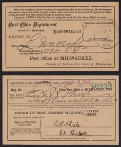 Registry Return Receipt-Milwaukee Wis. 1896 **ANY 5=FREE SHIPPING** - Picture 1 of 3