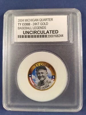 TY COBB 24k gold 2004 Michigan State quarter 1936 HOF uncirculated in holder - Image 1 of 2