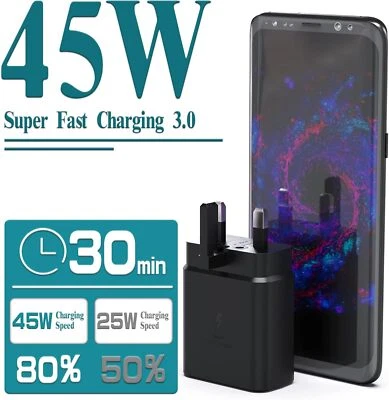 New 45W USB-C Charger Super Fast for Galaxy S24 Ultra/S23/Note20/S22/S21 - Image 1 of 4