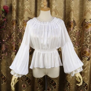 Girl Lace Blouse Lolita Tops Shirts Chiffon Puff Sleeve Fairy Ruffles retro - Picture 1 of 7