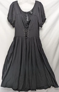 Black Puff Sleeve Corset Midi Dress - Picture 1 of 6
