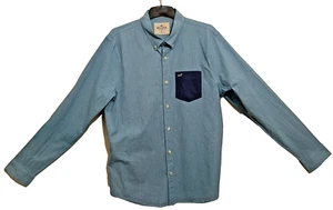 "Camisa azul manga larga XL con bolsillo en contraste 44"" pecho para hombre Hollister" - Imagen 1 de 15