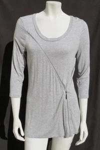 Design History meliertes graues Viskose Strick Reißverschluss 3/4 Ärmel Long T-Shirt Top Gr. S M - Bild 1 von 6