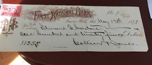 Estampilla a cheques vintage del primer Banco Nacional de Snow Hill, 1899 - Imagen 1 de 2
