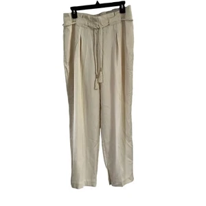 Chico's Straight Leg Pants 10R Cream Fancy Rope Belt  Pockets Paperbag waist NWT - Picture 1 of 7