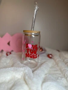 Valentines Aesthetic Cups, Iced Coffee Cup, Cute Glass Cup with Lid - Picture 1 of 4