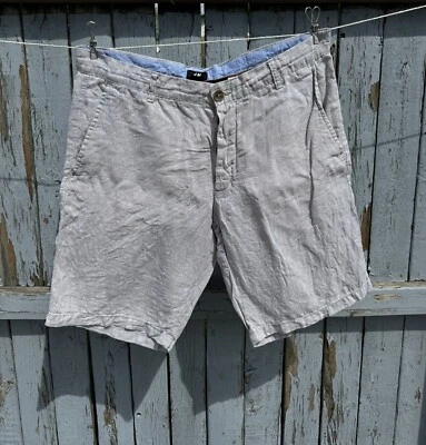 Pantalones Cortos Hombre H&M 100% Lino Gris Talla 34R Foto 1 de 4