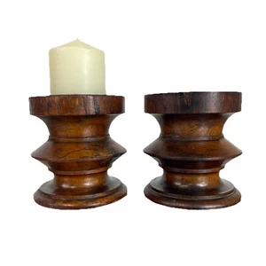 Antique Oak Wood Turned Candle Holders Pair Beautiful 5” Tall 19th Century - Imagen 1 de 6