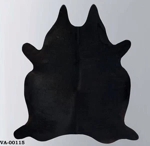 Real Black Cowhide Rug Tricolor Exotic Natural Cowskin Hair on Leather Carpet - Picture 1 of 4