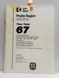 De colección - Riel CP - Tabla de tiempo para empleados # 67 - Región de praderas - Manitoba 1983 - Imagen 1 de 7