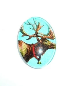 Reindeer Cabochon Oval Flat Back 1/4" High Glass Dome Reindeer Antlers 3/4"x1" - Picture 1 of 6
