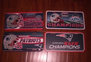 4 NEW ENGLAND PATRIOTS PLASTIC LICENSE PLATES - SUPER BOWL CHAMPIONS - Picture 1 of 1