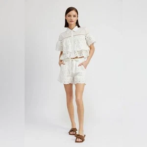 NWT En Saison Marina Cotton Top and Short Set in White Size Small - Picture 1 of 14