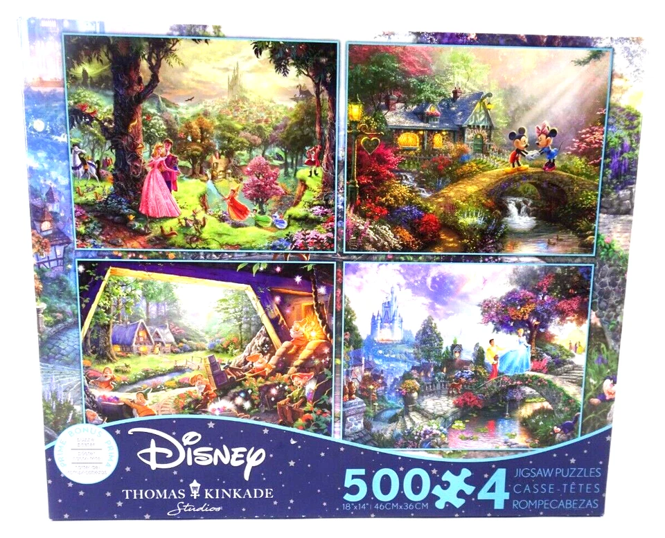 Ceaco Thomas Kinkade 4-In-1 Disney 500 Piece Jigsaw Puzzles