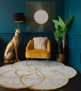 Silk & Wool Circles- Hand-Tufted Rug 100% New Zealand Wool Area Rug for Bedroom - Picture 1 of 12
