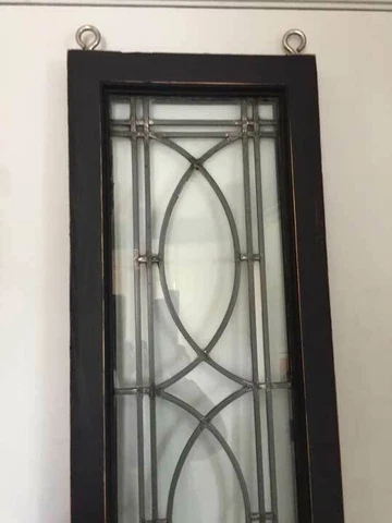 Antique LEADED GLASS TRANSOM WINDOW  - GRAPHIC DESIGN  77" Cover