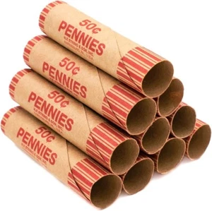 36 rotoli involucri di monete PENNY preformati tubi di carta per penny (contiene 50 centesimi) - Foto 1 di 1