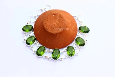 Natural Peridot Bracelet 925 Sterling Silver Beads Green Crystal Gift - Image 1 of 4