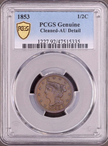 1853 Braided Hair Half Cent PCGS AU Details - Great Album Filler Cover