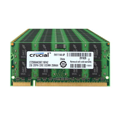 Lot Crucial 10x 2GB 2RX8 PC2-5300S DDR2 667 Mhz RAM Laptop CL6 Memory SODIMM #N - Image 1 of 4