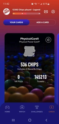 Dave and Buster's Power Card with 145,213 Tickets and 536 chips! - Image 1 of 2