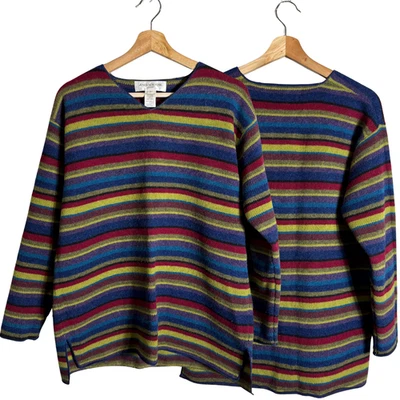 Vtg Jones New York Sport Lambswool Striped V-Neck Sweater Pullover Women's Small - Image 1 of 4